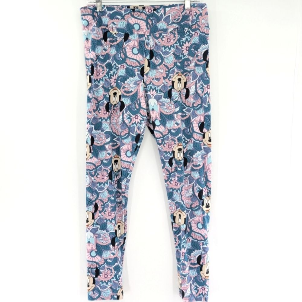 Lularoe Disney Minnie Mouse Blue Purple Stretch Leggings Size Large